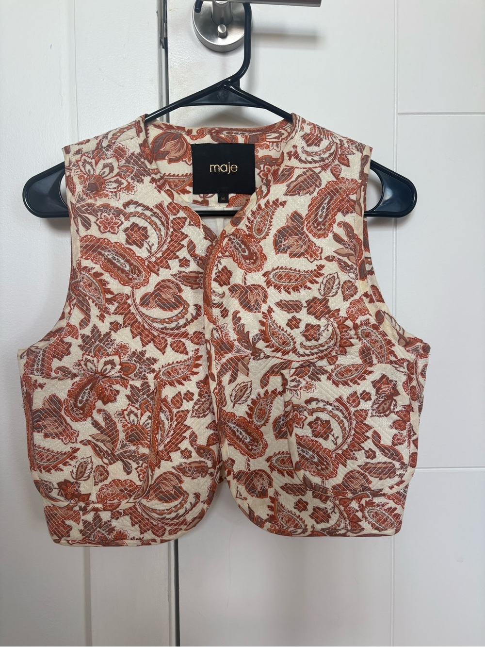 Maje Cream & Rust Paisley Quilted Vest